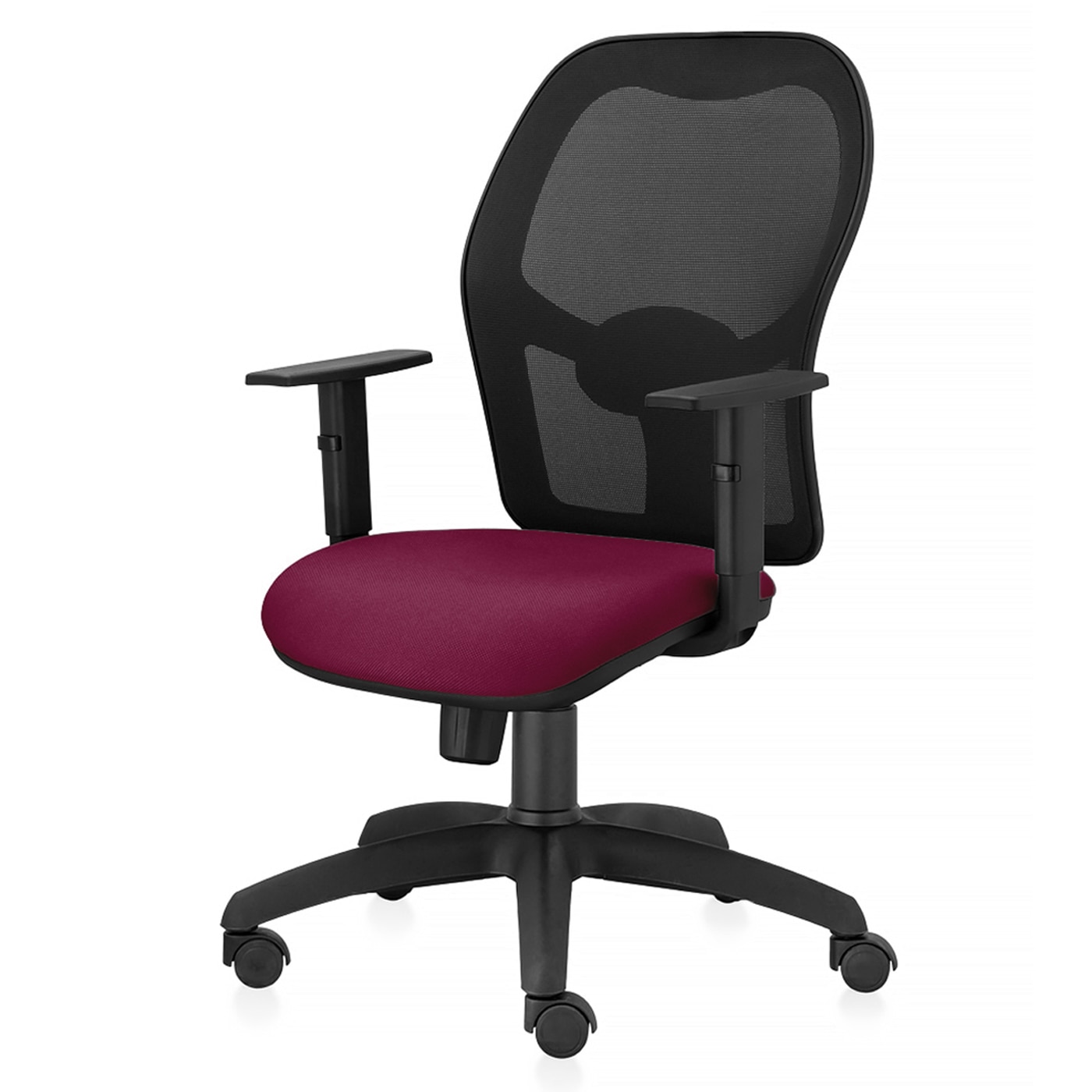 Scaun ergonomic de birou TRAFFIC CHAIRS AERO ECO, tapiterie sezut textil, BORDO, spatar mesh NEGRU, brate reglabile, mecanism multiblock, suport lombar reglabil