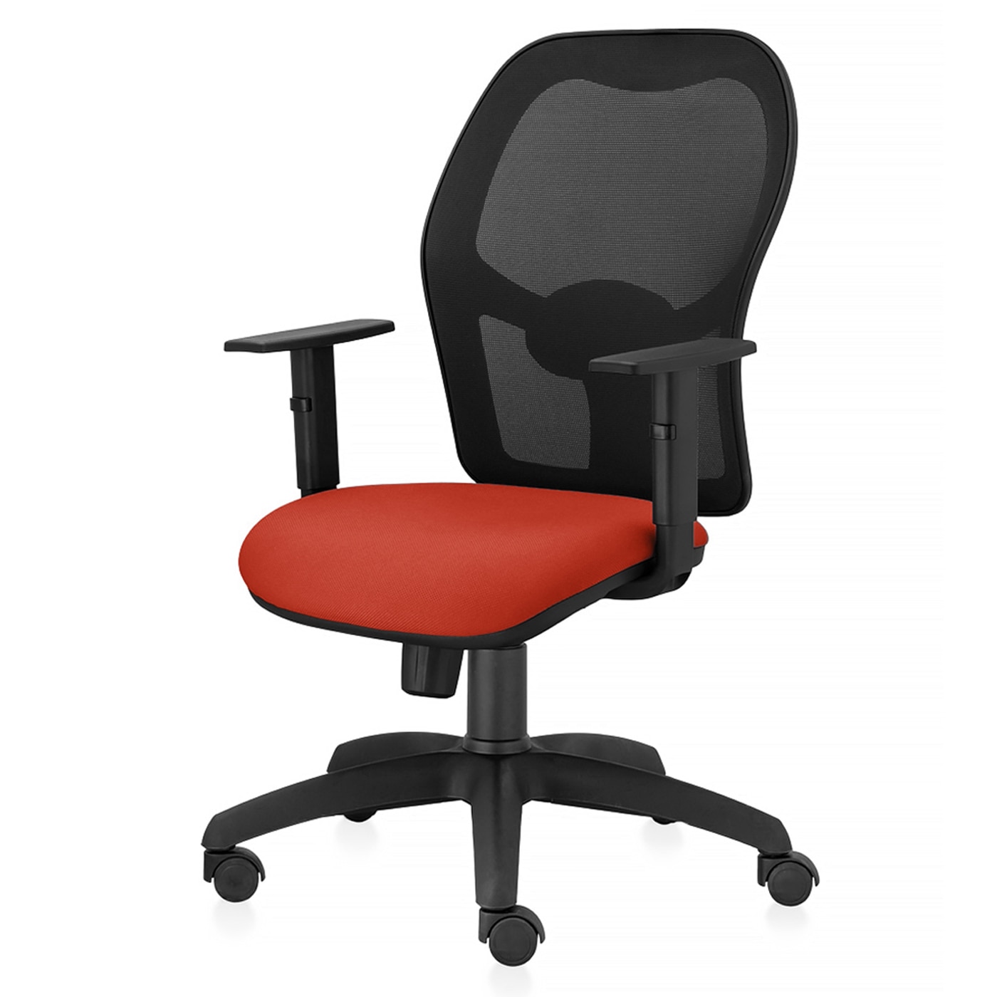 Scaun ergonomic de birou TRAFFIC CHAIRS AERO ECO, tapiterie sezut textil, PORTOCALIU INCHIS, spatar mesh NEGRU, brate reglabile, mecanism multiblock, suport lombar reglabil