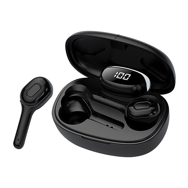Casti Audio In-Ear ReriX ZX9 TWS , Bluetooth Wireless, Lightweight, Hands-free HD Stereo Calls,, Rezistent La Apa, Hi Fi, Negru