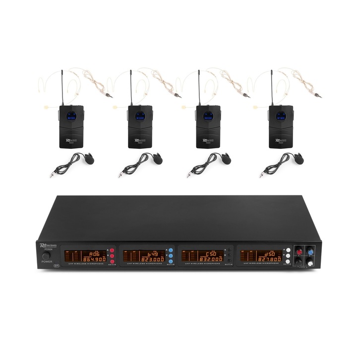 Безжична микрофонна система Power Dynamics PD504B, четири микрофона тип брошка или хедсет