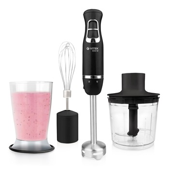 Blender de mana VITEK VT-3419, 600 W, 2 viteze, maruntitor 400 ml, pahar gradat plastic 700 ml, agitator p/u batere, Negru Blender de mana VITEK VT-3419, 600 W, 2 viteze, maruntitor 400 ml, pahar gradat plastic 700 ml, agitator p/u batere, Negru