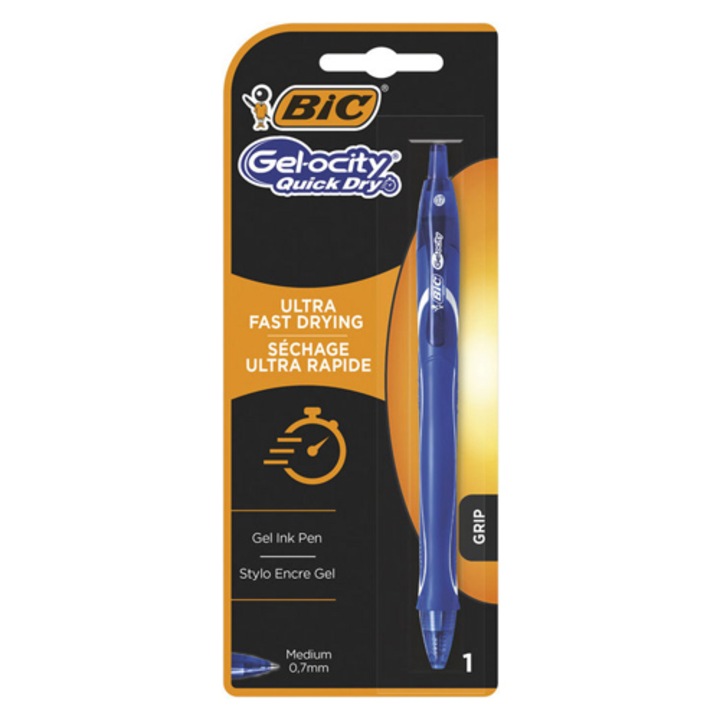 Химикалка с гелово мастило BIC Gel-ocity Quick Dry, автоматична, връх 0.7 мм, синя, BL1