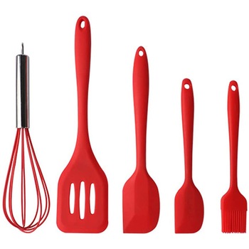 Set 5 ustensile de bucatarie, SlowTon, Silicon/Otel inoxidabil, Rosu Set 5 ustensile de bucatarie, SlowTon, Silicon/Otel inoxidabil, Rosu