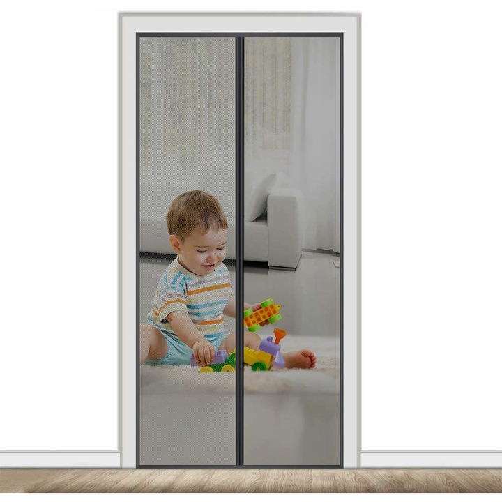 Plasa anti-tantari cu inchidere magnetica, SlowTon, 90x210cm, Poliester/Mesh, Negru