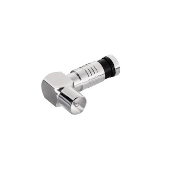 Mufa COAX tata tip compresie cotit la 90° pentru cablu coaxial RG6 75Ohm, exterior maxim 6.8-7.2mm Mufa COAX tata tip compresie cotit la 90° pentru cablu coaxial RG6 75Ohm, exterior maxim 6.8-7.2mm