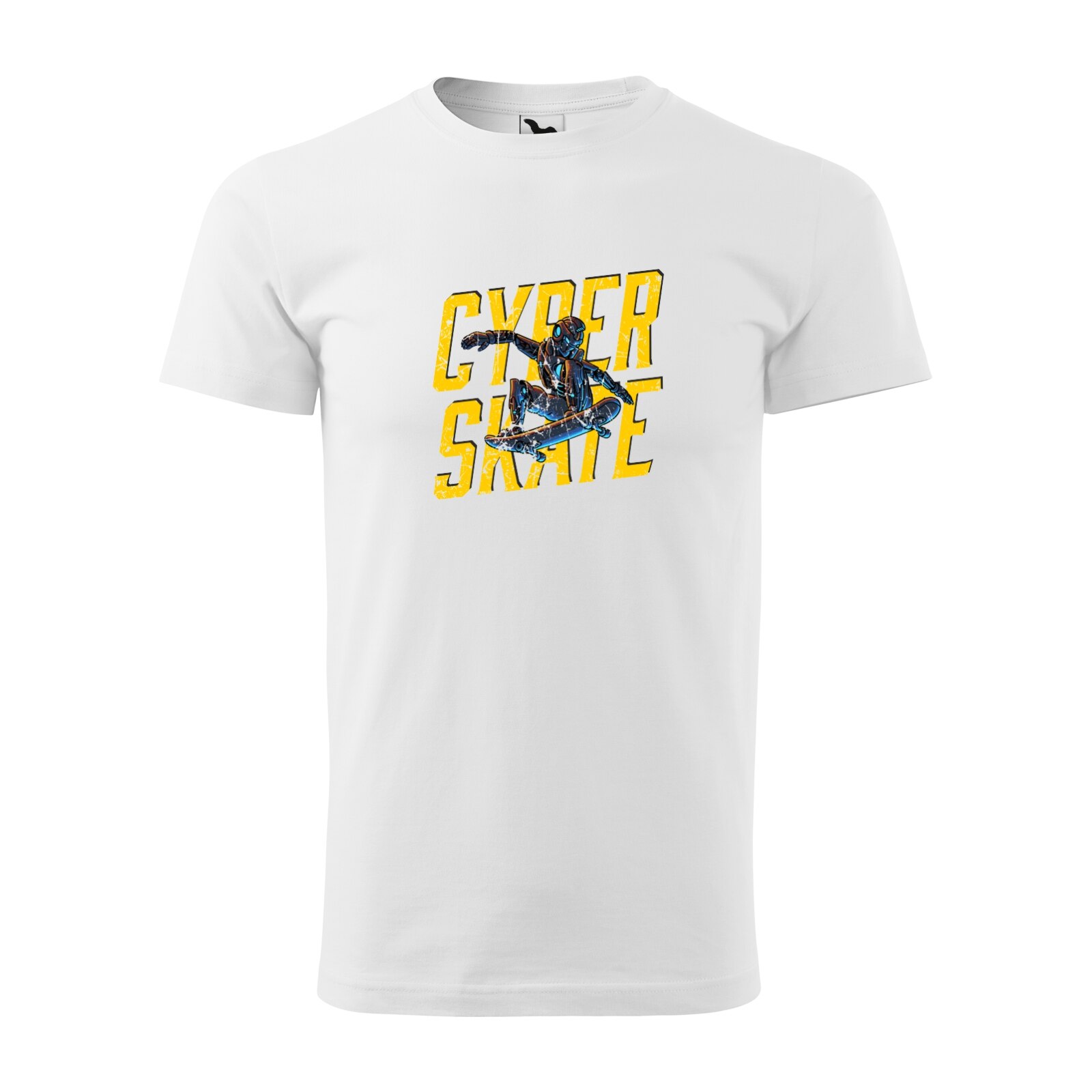 Tricou alb barbati, idee de cadou, pentru pasionatii de skateboard, Cyberskate, marime L