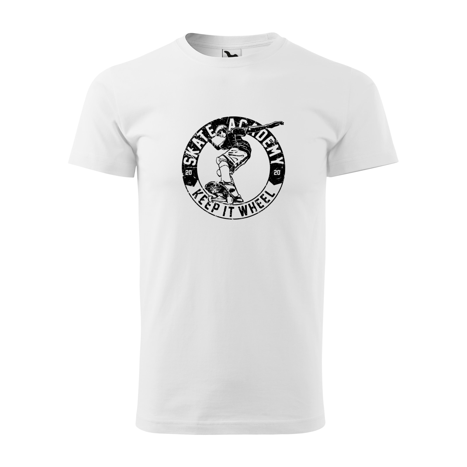 Tricou alb barbati, idee de cadou, pentru pasionatii de skateboard, Keep it Wheel Academy, marime L