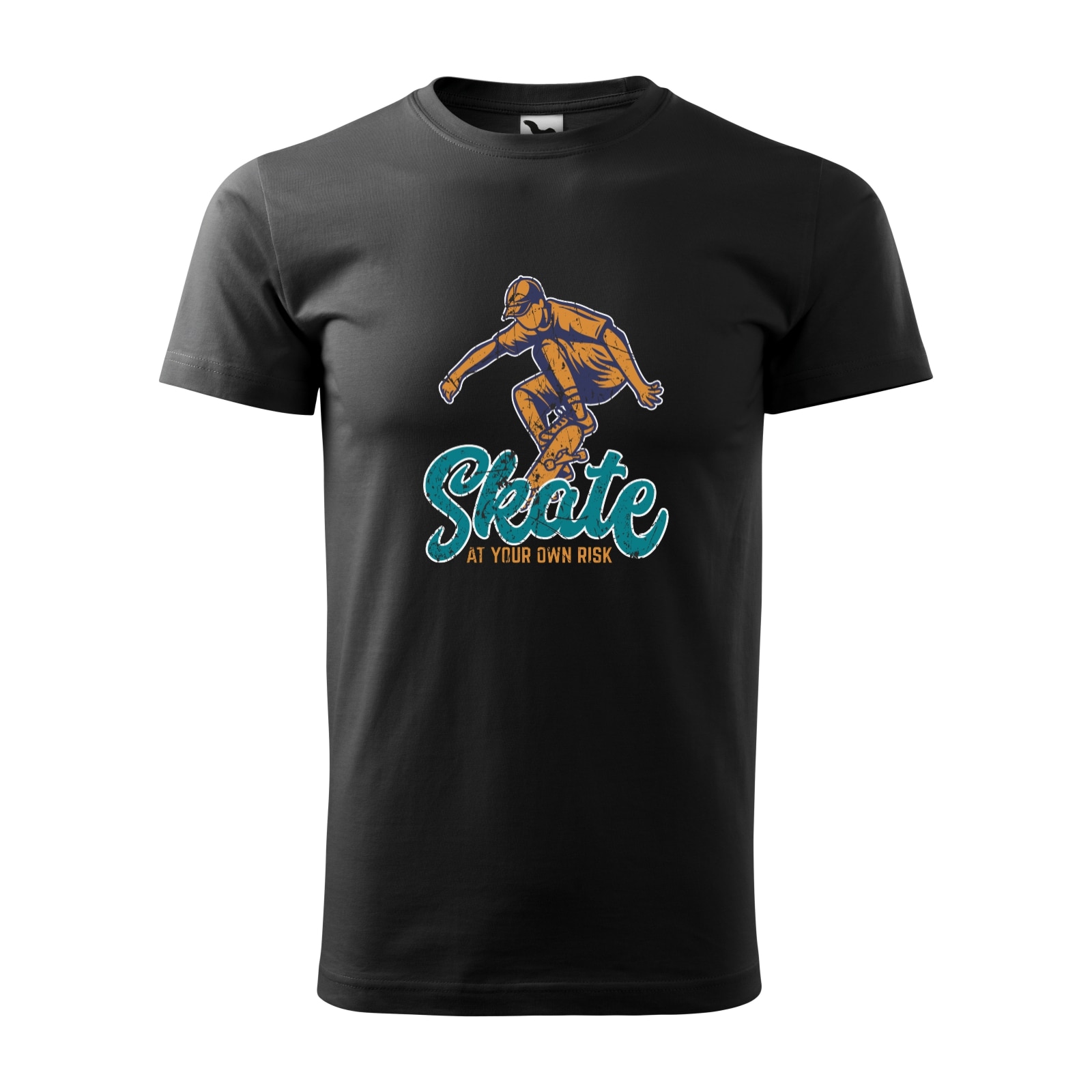 Tricou negru barbati, idee de cadou, pentru pasionatii de skateboard, Skate Oldschool At Your Own Risk, marime XS