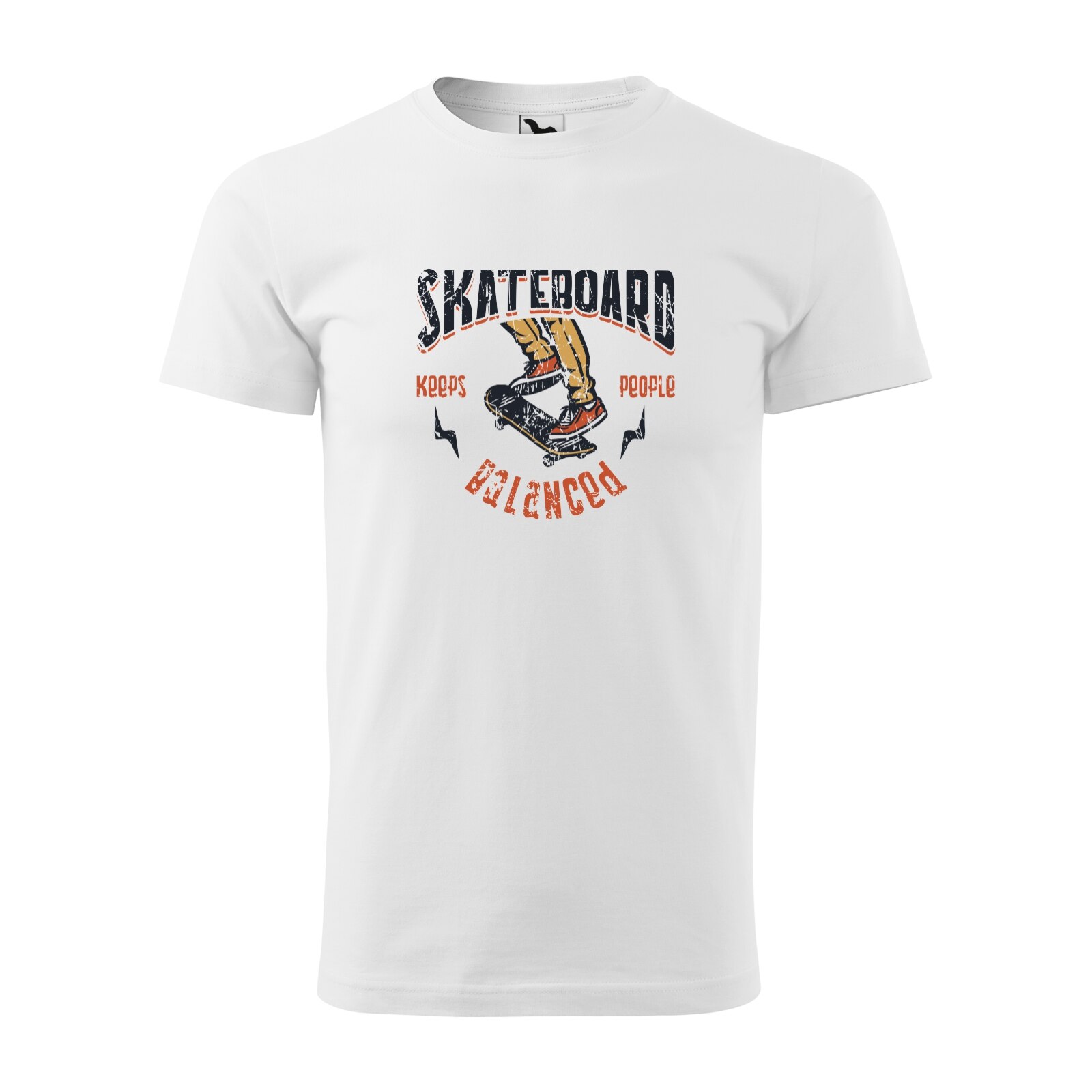 Tricou alb barbati, idee de cadou, pentru pasionatii de skateboard, Skateboarding Keeps People Balancing, marime M