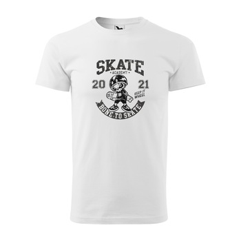 Tricou alb barbati, idee de cadou, pentru pasionatii de skateboard, Skate Academy, marime XL