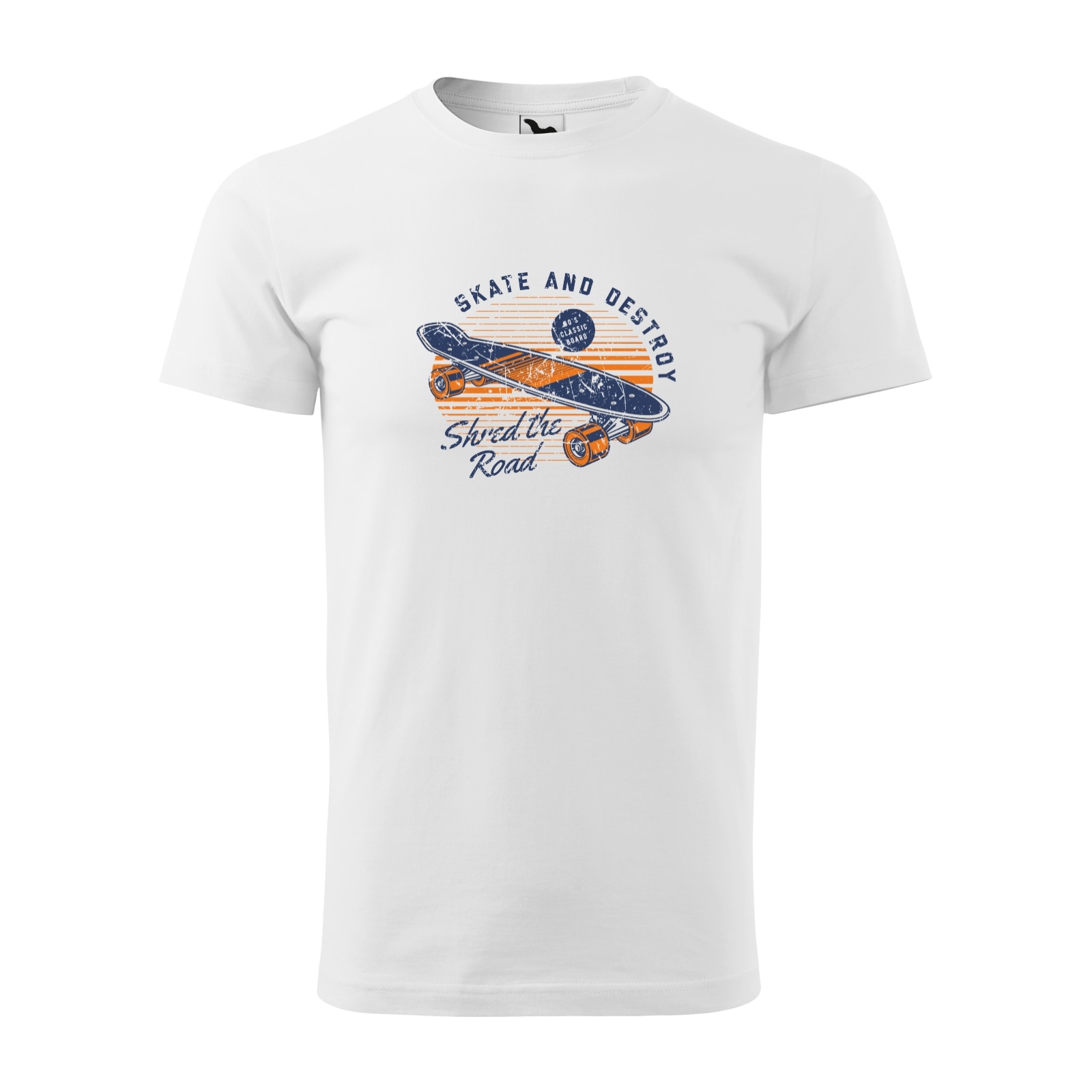 Tricou alb barbati, idee de cadou, pentru pasionatii de skateboard, Skate and Destroy, marime XL
