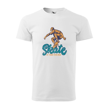 Tricou alb barbati, idee de cadou, pentru pasionatii de skateboard, Skate Oldschool At Your Own Risk, marime S Tricou alb barbati, idee de cadou, pentru pasionatii de skateboard, Skate Oldschool At Your Own Risk, marime S