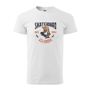 Tricou alb barbati, idee de cadou, pentru pasionatii de skateboard, Skateboarding Keeps People Balancing, marime 2XL