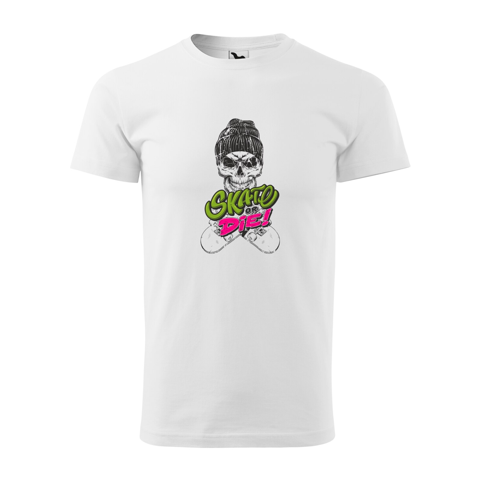 Tricou alb barbati, idee de cadou, pentru pasionatii de skateboard, Skate or Die Cap Skull, marime S