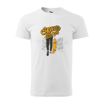 Tricou alb barbati, idee de cadou, pentru pasionatii de skateboard, Skateboard is a Lifestyle, marime XS