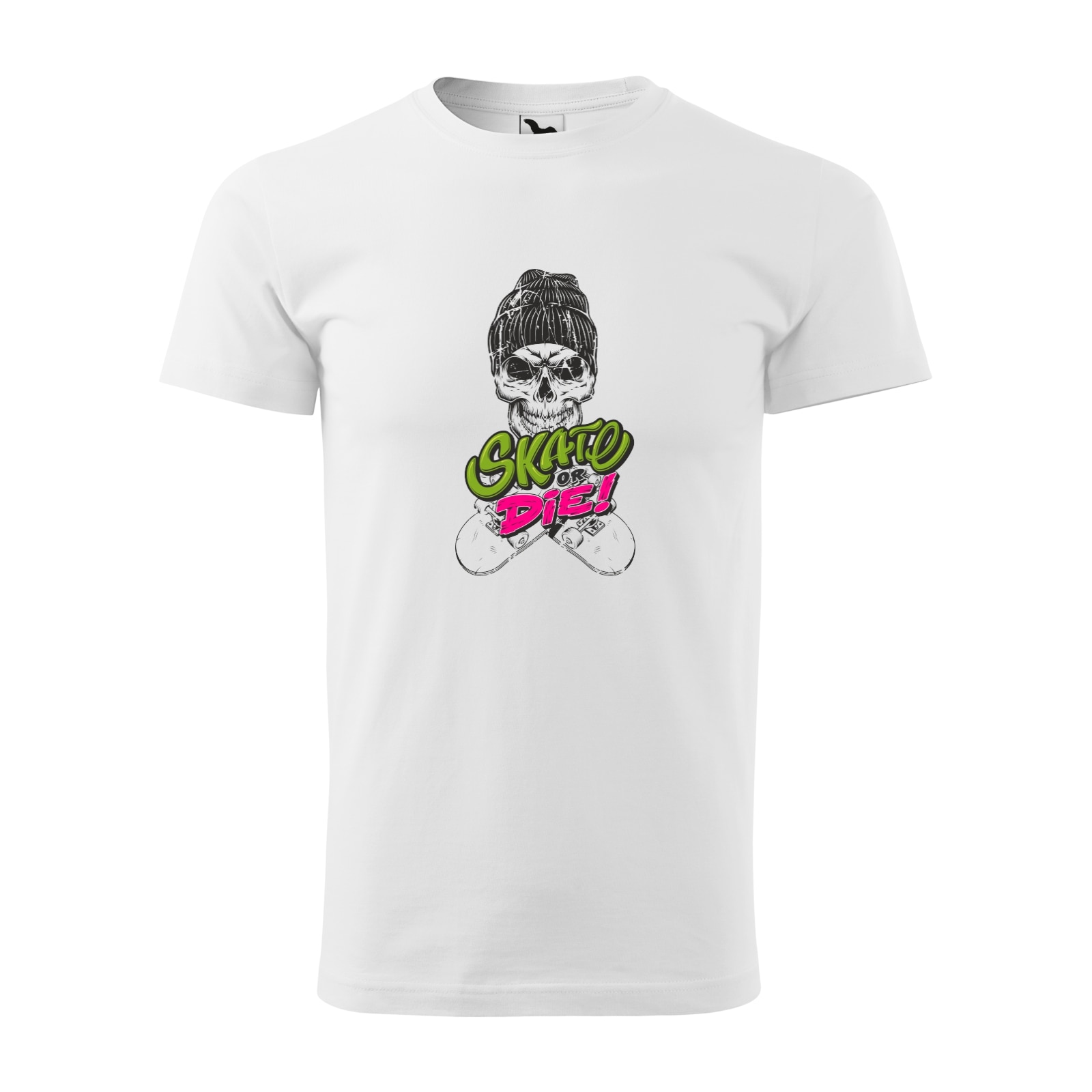Tricou alb barbati, idee de cadou, pentru pasionatii de skateboard, Skate or Die Cap Skull, marime L