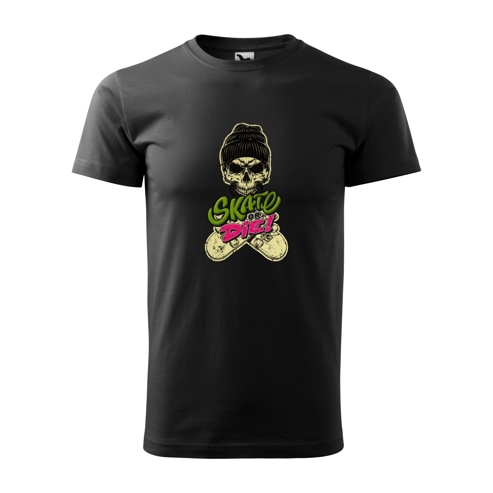 Tricou negru barbati, idee de cadou, pentru pasionatii de skateboard, Skate or Die Cap Skull, marime S