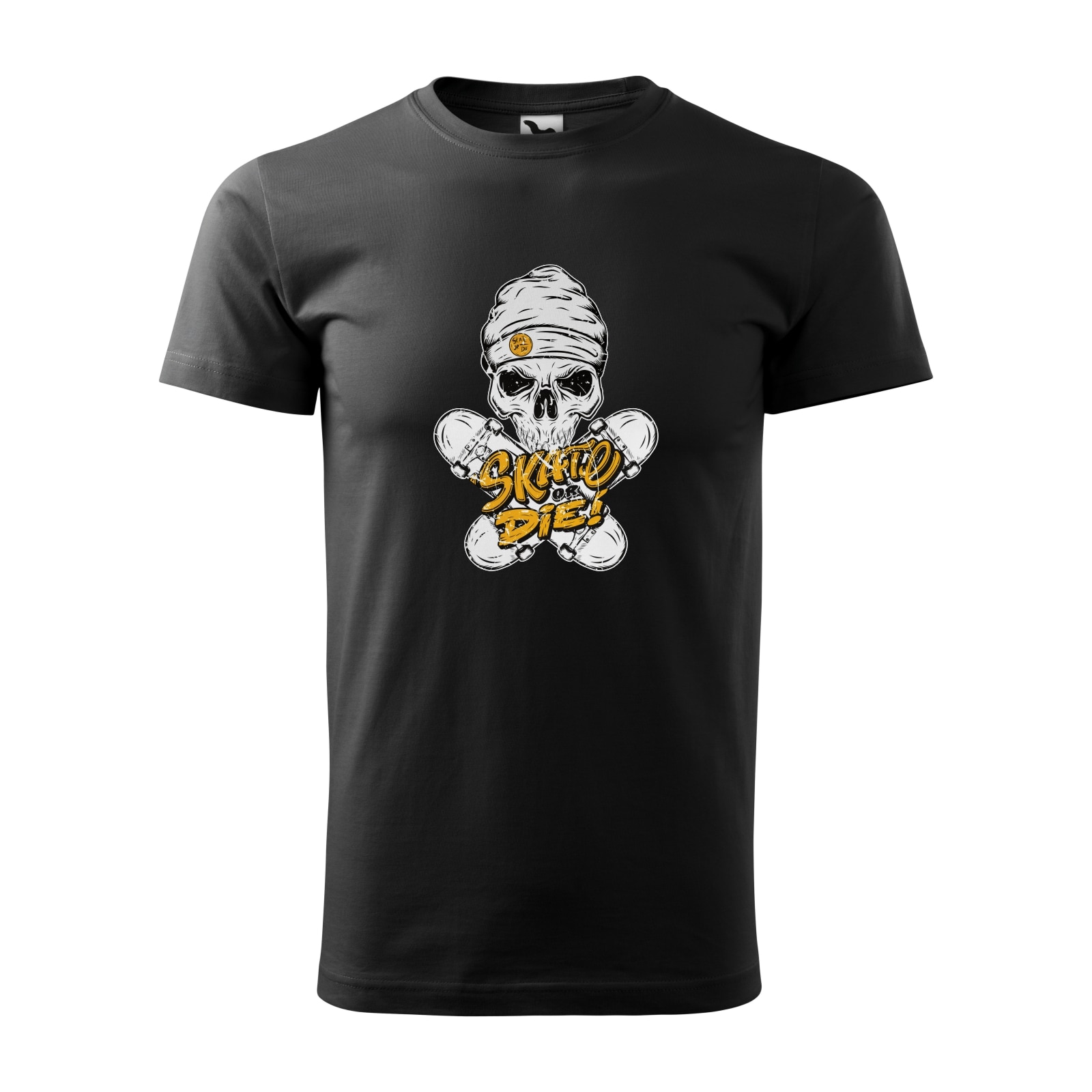 Tricou negru barbati, idee de cadou, pentru pasionatii de skateboard, Skull Beanie Skate or Die, marime S