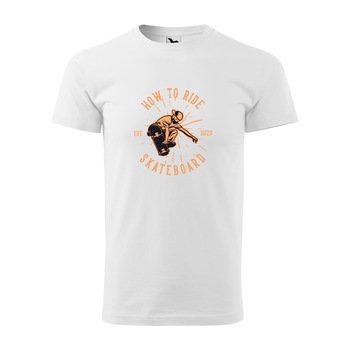 Tricou alb barbati, idee de cadou, pentru pasionatii de skateboard, How to Ride Skateboard, marime L