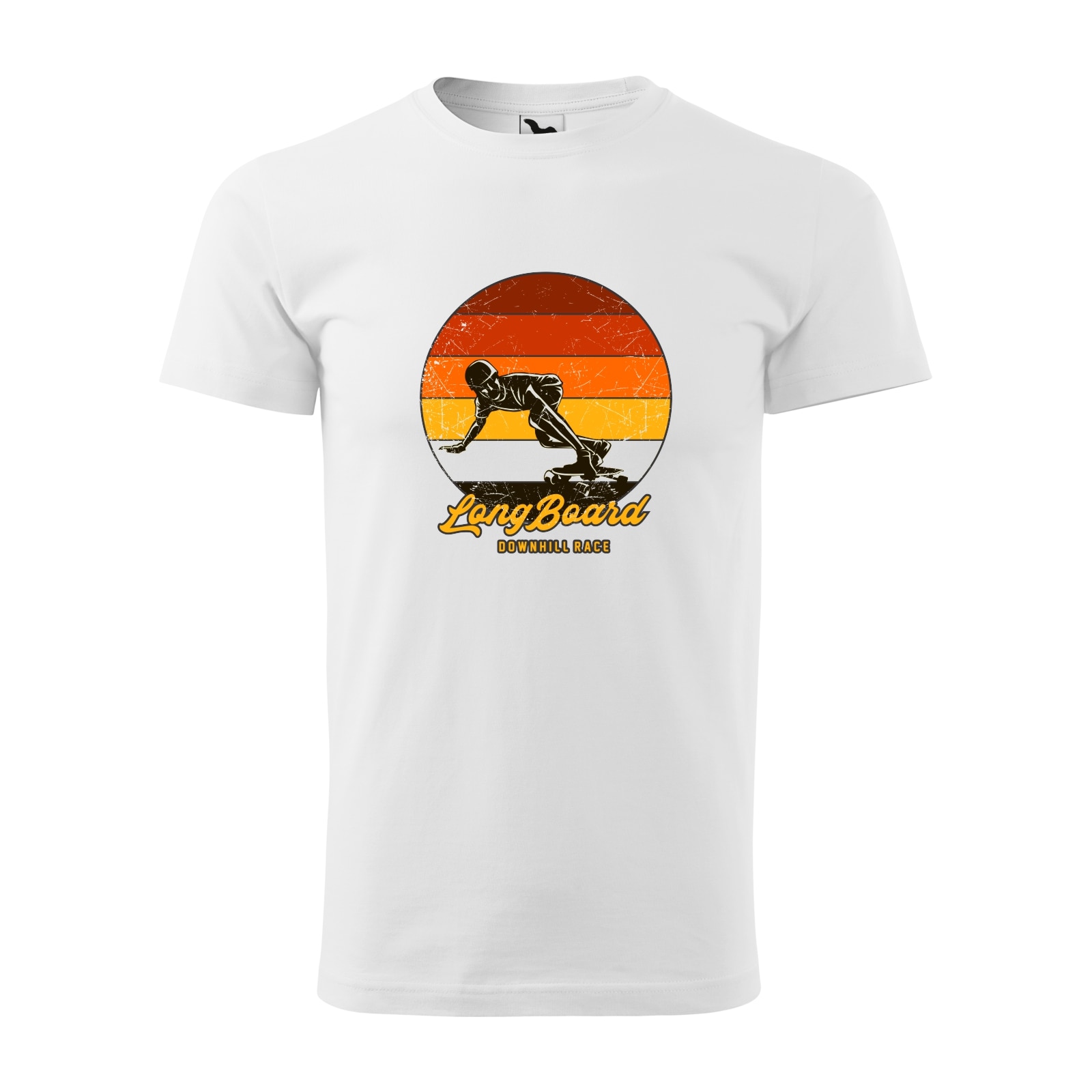 Tricou alb barbati, idee de cadou, pentru pasionatii de skateboard, LongBoard Skate Downhill Race, marime XL