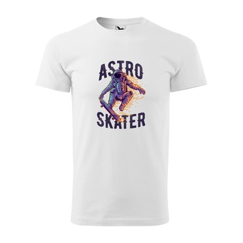 Tricou alb barbati, idee de cadou, pentru pasionatii de skateboard, AstroSkater in Flames, marime S Tricou alb barbati, idee de cadou, pentru pasionatii de skateboard, AstroSkater in Flames, marime S