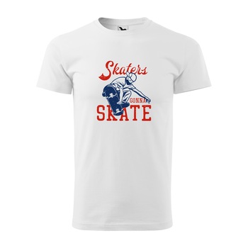 Tricou alb barbati, idee de cadou, pentru pasionatii de skateboard, Skaters Gonna Skate With Mask, marime XS