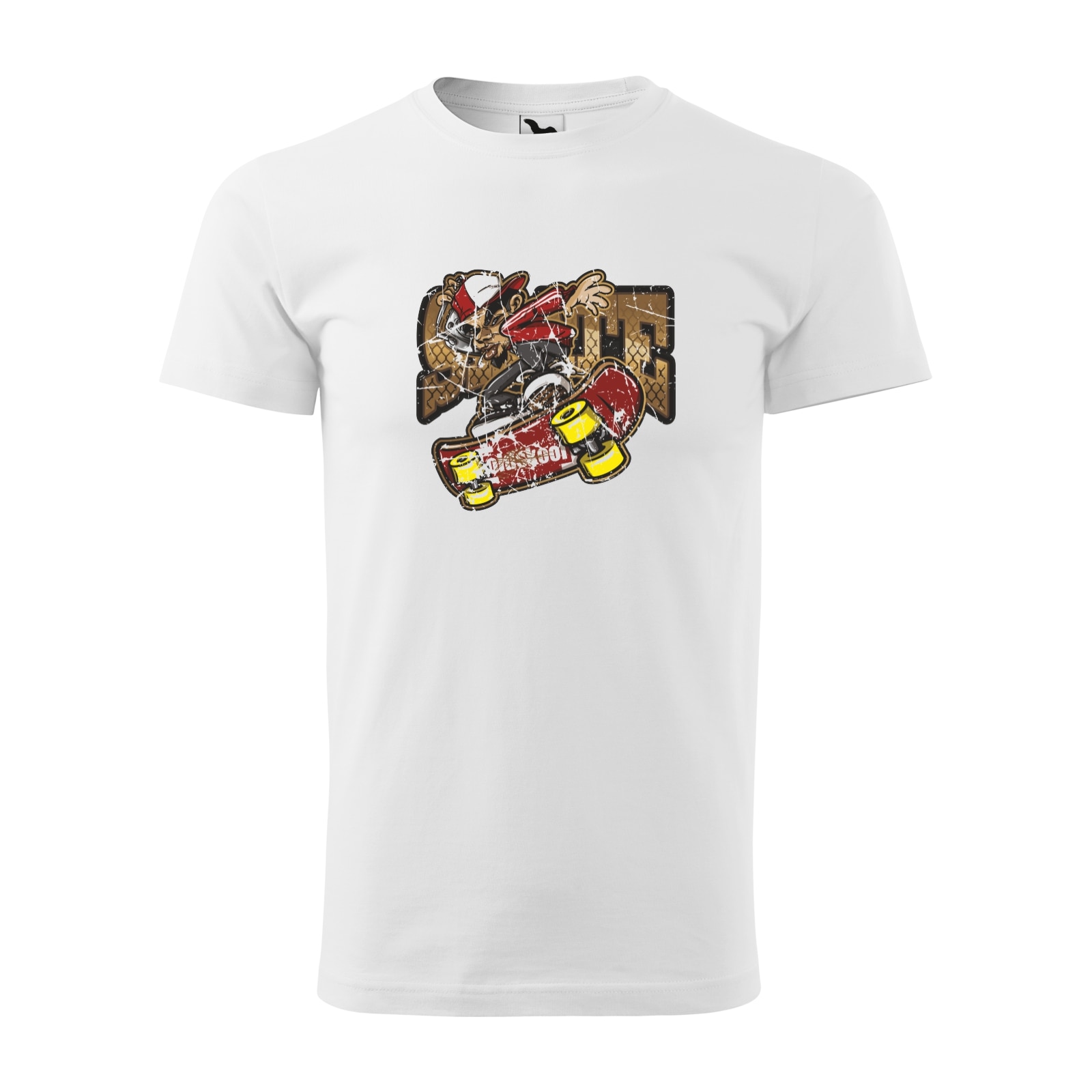 Tricou alb barbati, idee de cadou, pentru pasionatii de skateboard, Oldschool Music Skater, marime XL
