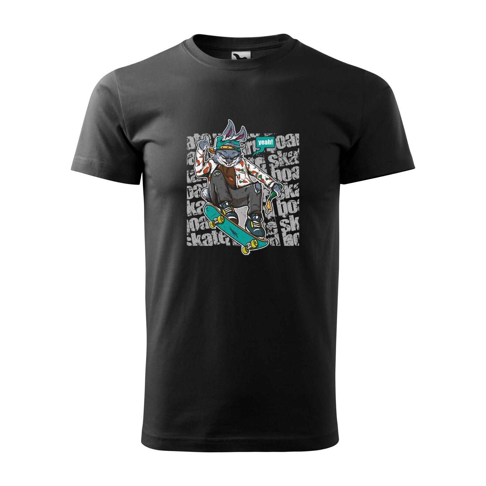Tricou negru barbati, idee de cadou, pentru pasionatii de skateboard, Skate Rabbit, marime L