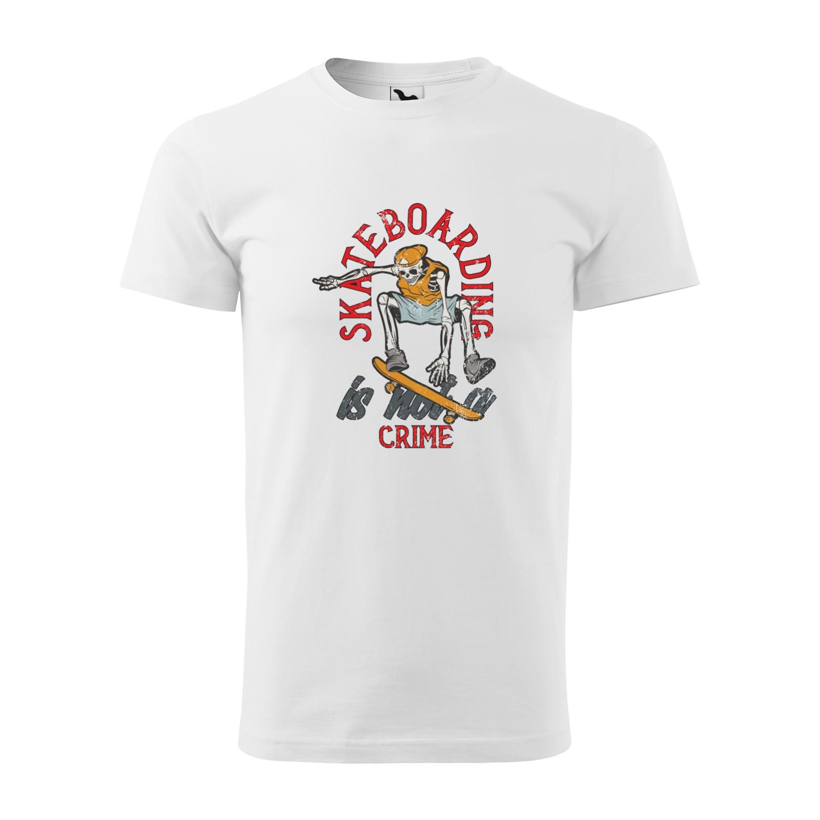 Tricou alb barbati, idee de cadou, pentru pasionatii de skateboard, Skateboarding is Not a Crime, marime M