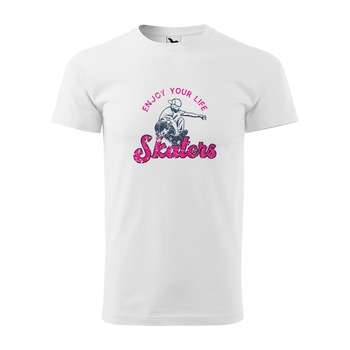 Tricou alb barbati, idee de cadou, pentru pasionatii de skateboard, Enjoy Your Life With Mask, marime XS Tricou alb barbati, idee de cadou, pentru pasionatii de skateboard, Enjoy Your Life With Mask, marime XS