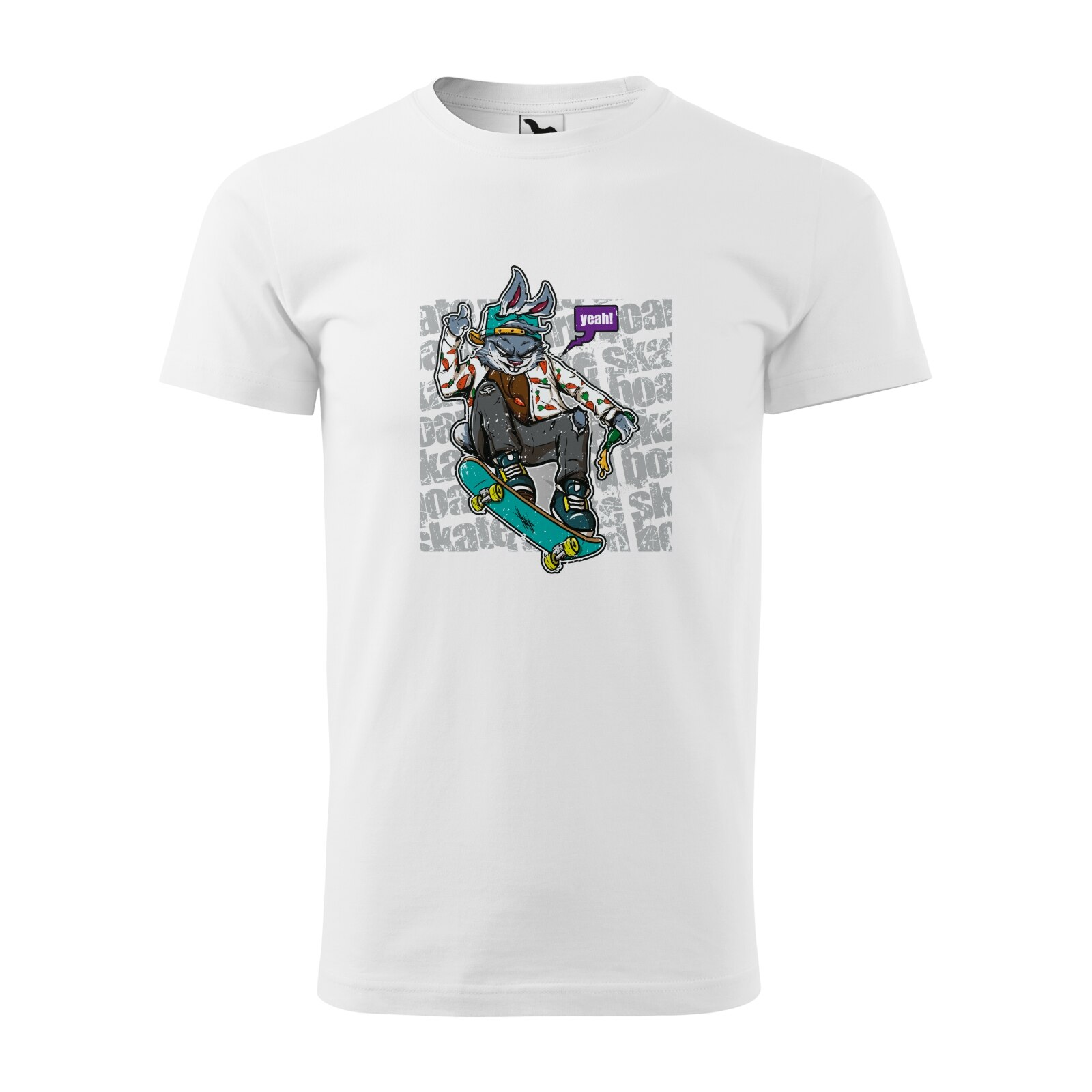Tricou alb barbati, idee de cadou, pentru pasionatii de skateboard, Skate Rabbit, marime XL