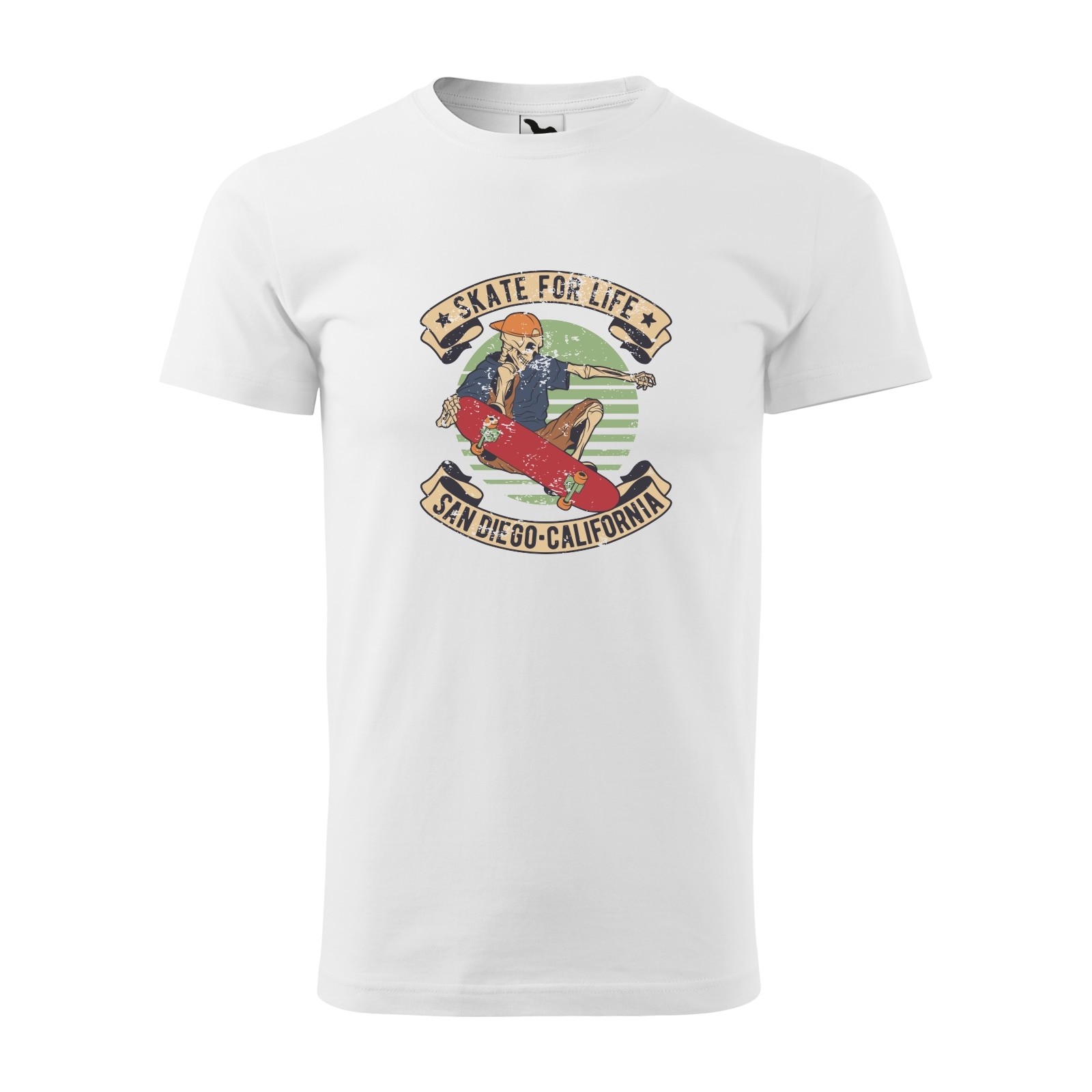 Tricou alb barbati, idee de cadou, pentru pasionatii de skateboard, Skate for Life San Diego, marime XS