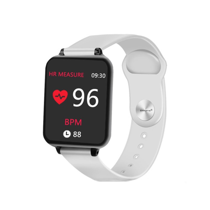Ceas Smartwatch B57, Display 1.3 inch IPS color, Baterie 180mAh, Monitorizare Ritm Cardiac, Tensiune Arteriala, Pedometru, Masurarea Oxigenului din Sange, Rezistent la Apa IP67, Mod Sport Smartic®, alb
