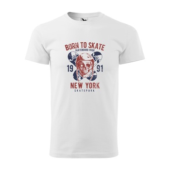 Tricou alb barbati, idee de cadou, pentru pasionatii de skateboard, Skateboard Skull Pride, marime XL Tricou alb barbati, idee de cadou, pentru pasionatii de skateboard, Skateboard Skull Pride, marime XL