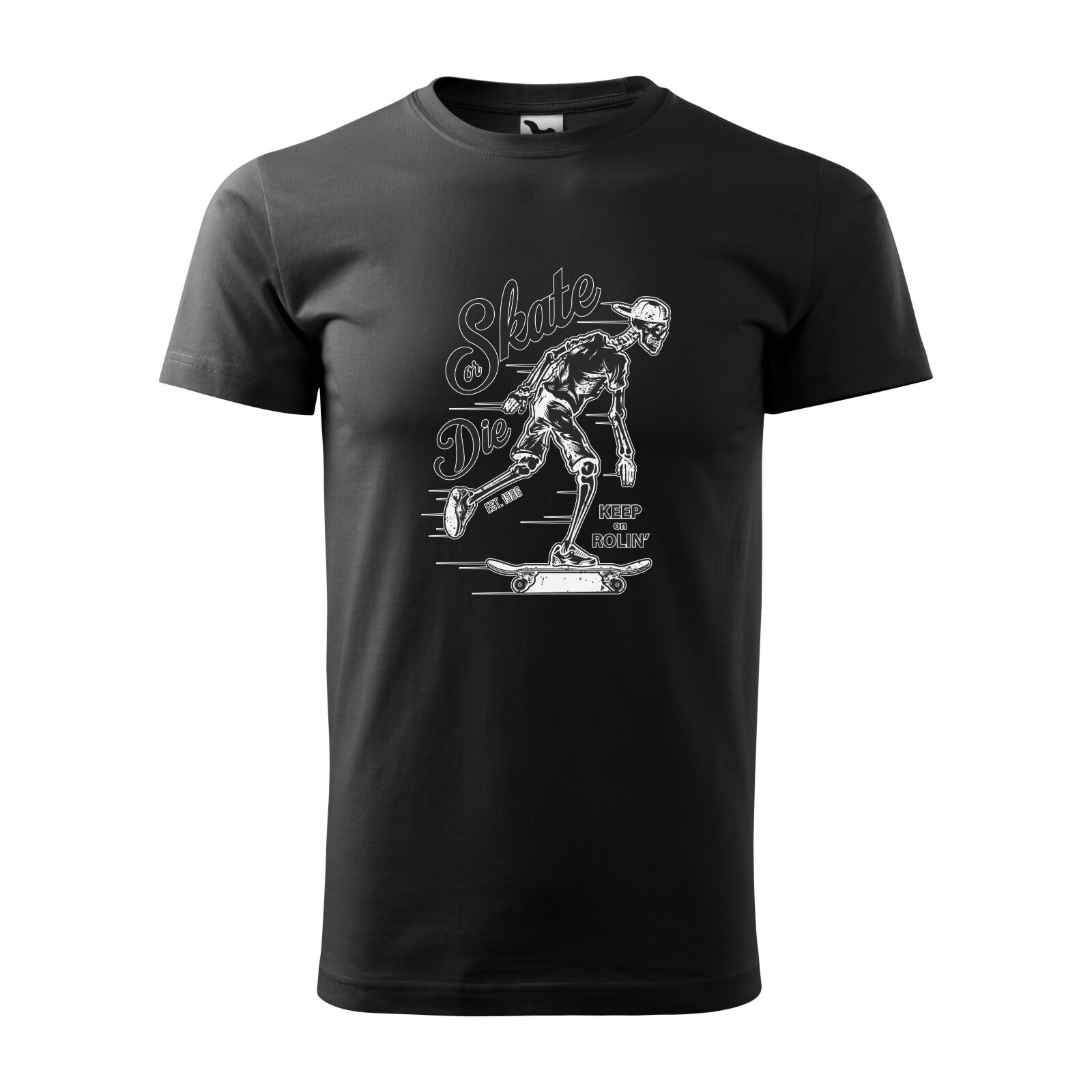 Tricou negru barbati, idee de cadou, pentru pasionatii de skateboard, Keep on Rolling, marime S