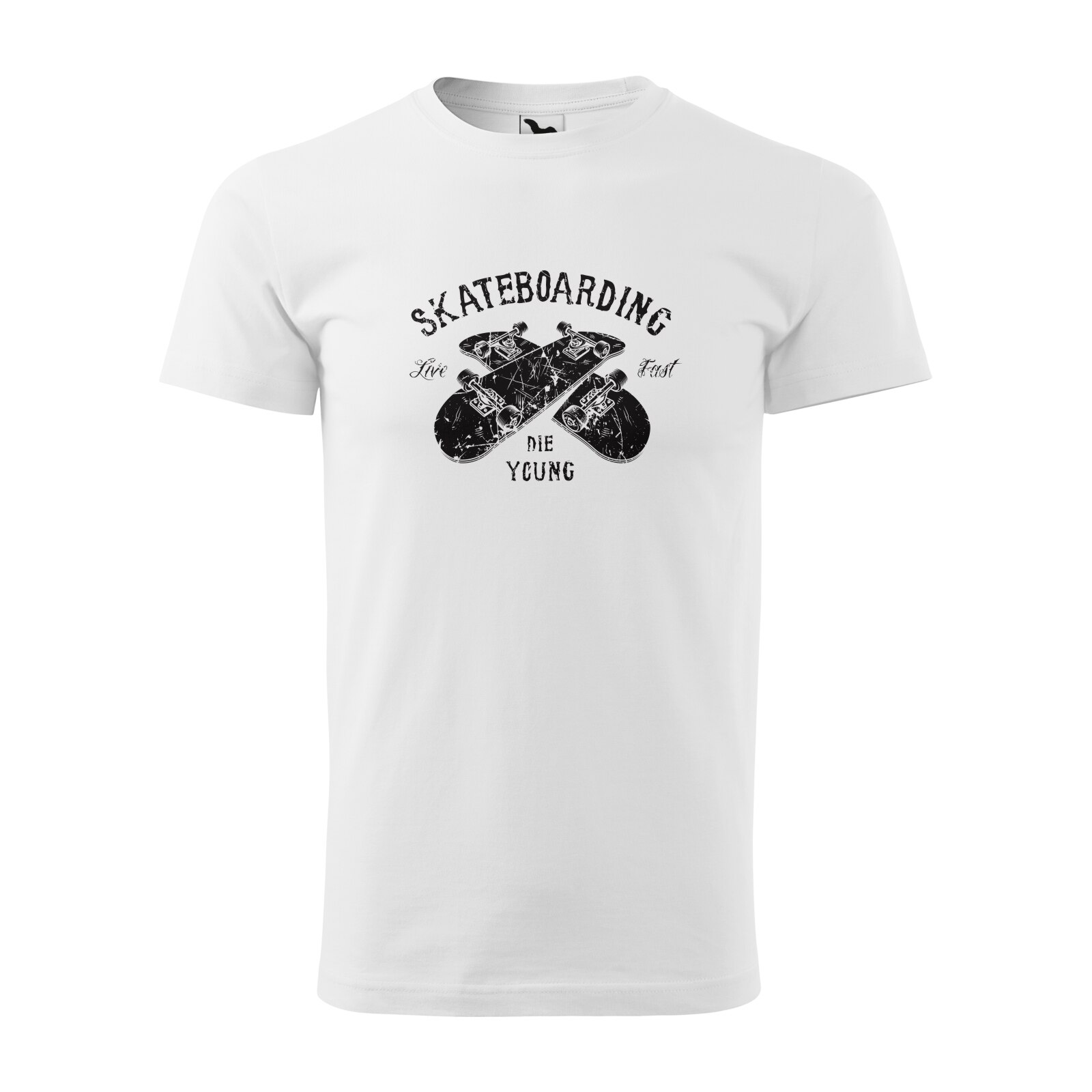 Tricou alb barbati, idee de cadou, pentru pasionatii de skateboard, Live Fast Die Young, marime L