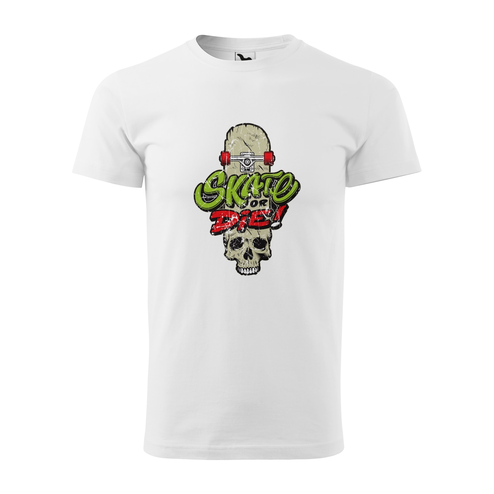 Tricou alb barbati, idee de cadou, pentru pasionatii de skateboard, Skate or Die Head Skull, marime XS