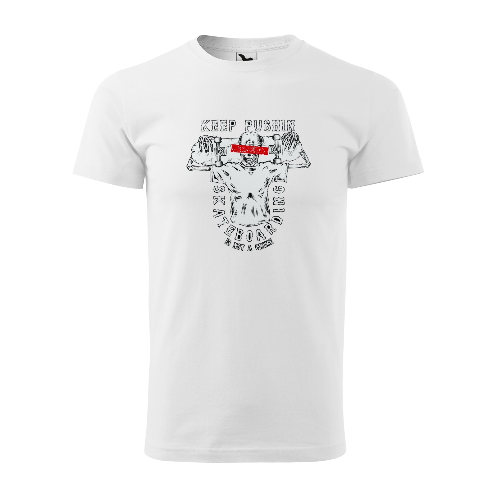 Tricou alb barbati, idee de cadou, pentru pasionatii de skateboard, Keep Pushing, marime M