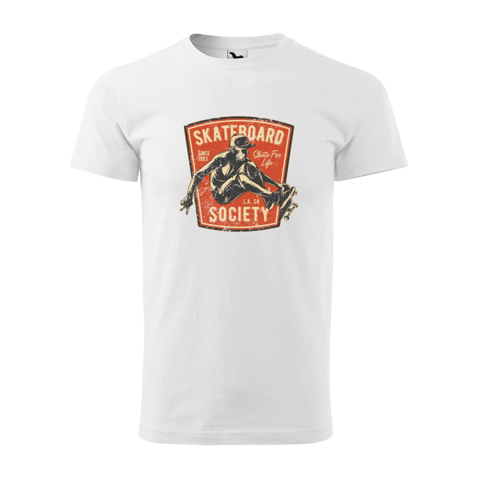 Tricou alb barbati, idee de cadou, pentru pasionatii de skateboard, Skate Society Los Angeles, marime S