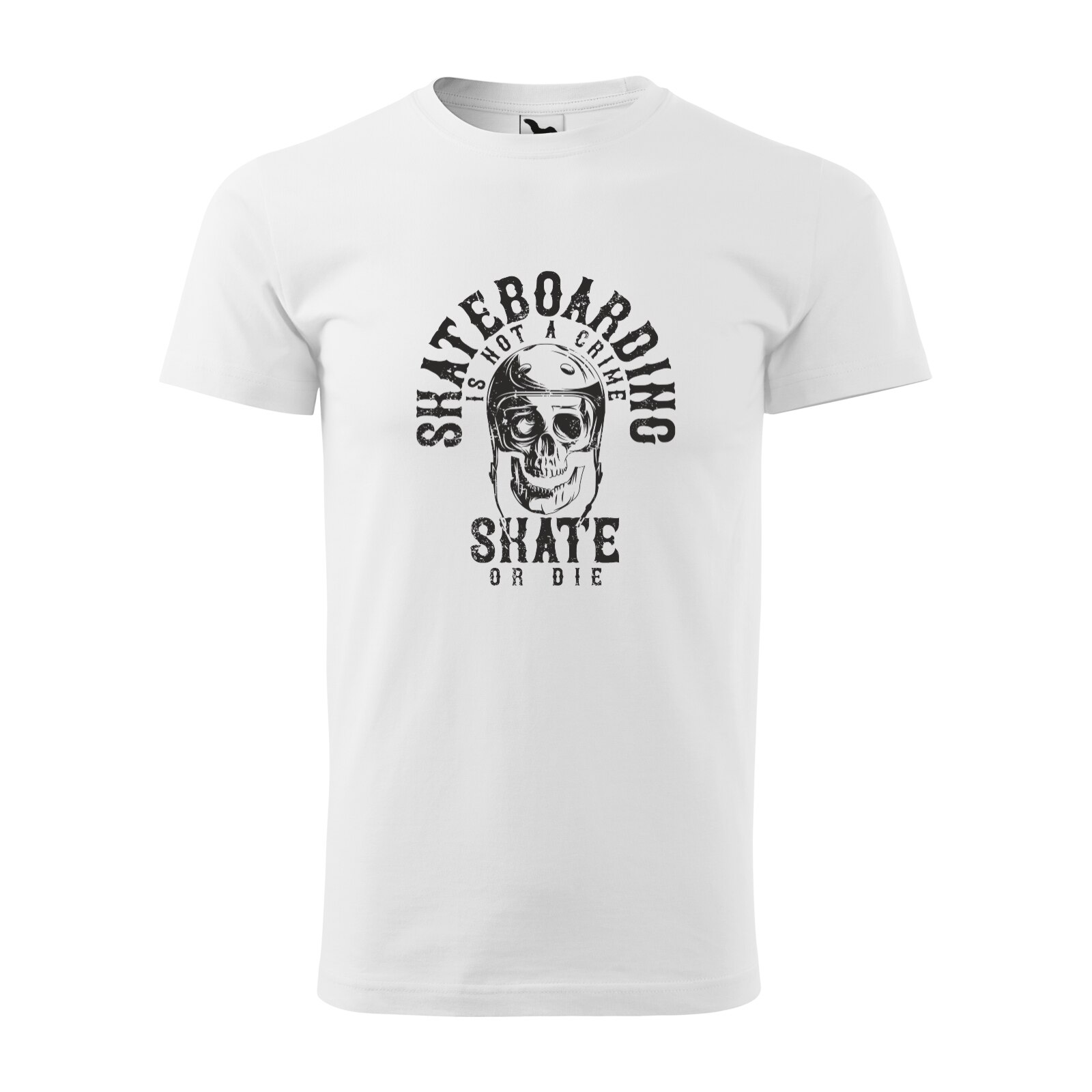 Tricou alb barbati, idee de cadou, pentru pasionatii de skateboard, Not a Crime Skate or Die, marime L