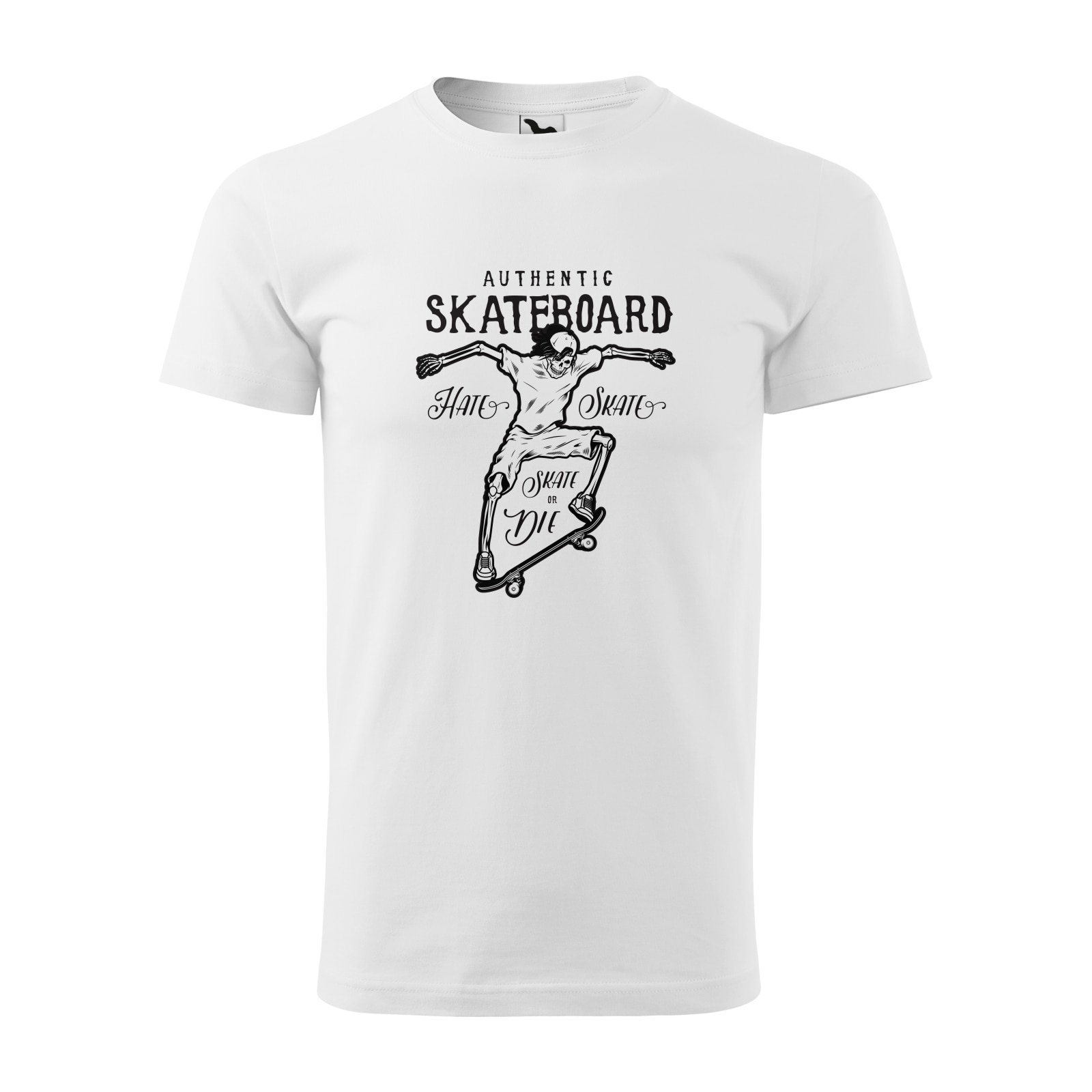 Tricou alb barbati, idee de cadou, pentru pasionatii de skateboard, Hate and Skate, marime M