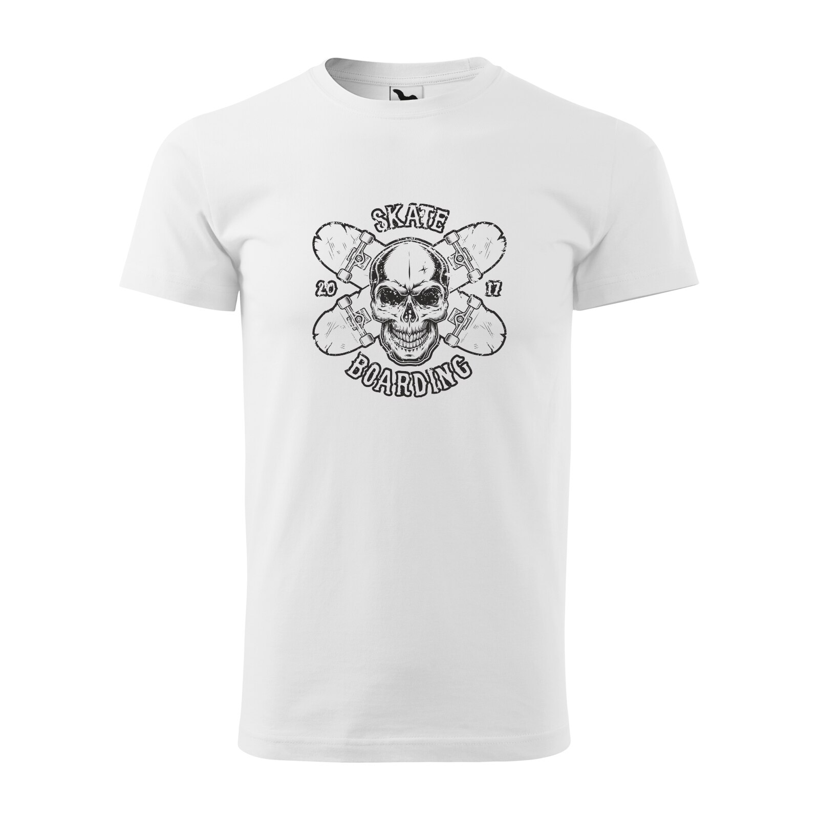 Tricou alb barbati, idee de cadou, pentru pasionatii de skateboard, Skate Skull on Boards, marime 2XL