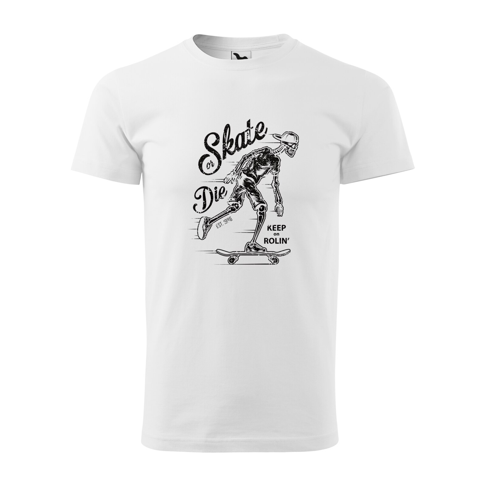 Tricou alb barbati, idee de cadou, pentru pasionatii de skateboard, Keep on Rolling, marime M