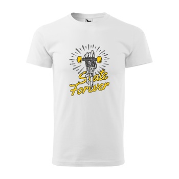 Tricou alb barbati, idee de cadou, pentru pasionatii de skateboard, Skate Forever Bone Hand, marime XS