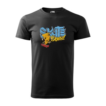 Tricou negru barbati, idee de cadou, pentru pasionatii de skateboard, Pizza on SkateBoard, marime L