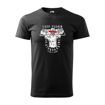 Tricou negru barbati, idee de cadou, pentru pasionatii de skateboard, Keep Pushing, marime M