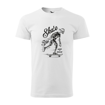 Tricou alb barbati, idee de cadou, pentru pasionatii de skateboard, Keep on Rolling, marime XS