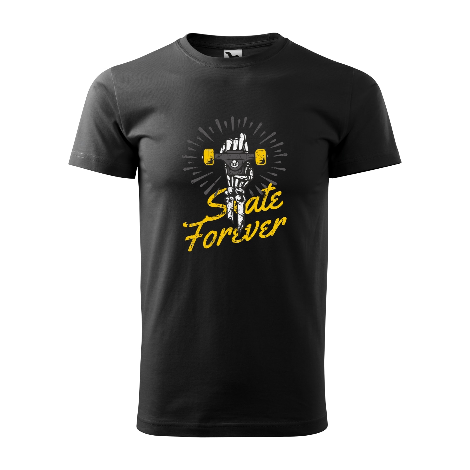 Tricou negru barbati, idee de cadou, pentru pasionatii de skateboard, Skate Forever Bone Hand, marime M