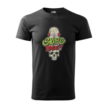 Tricou negru barbati, idee de cadou, pentru pasionatii de skateboard, Skate or Die Head Skull, marime XL