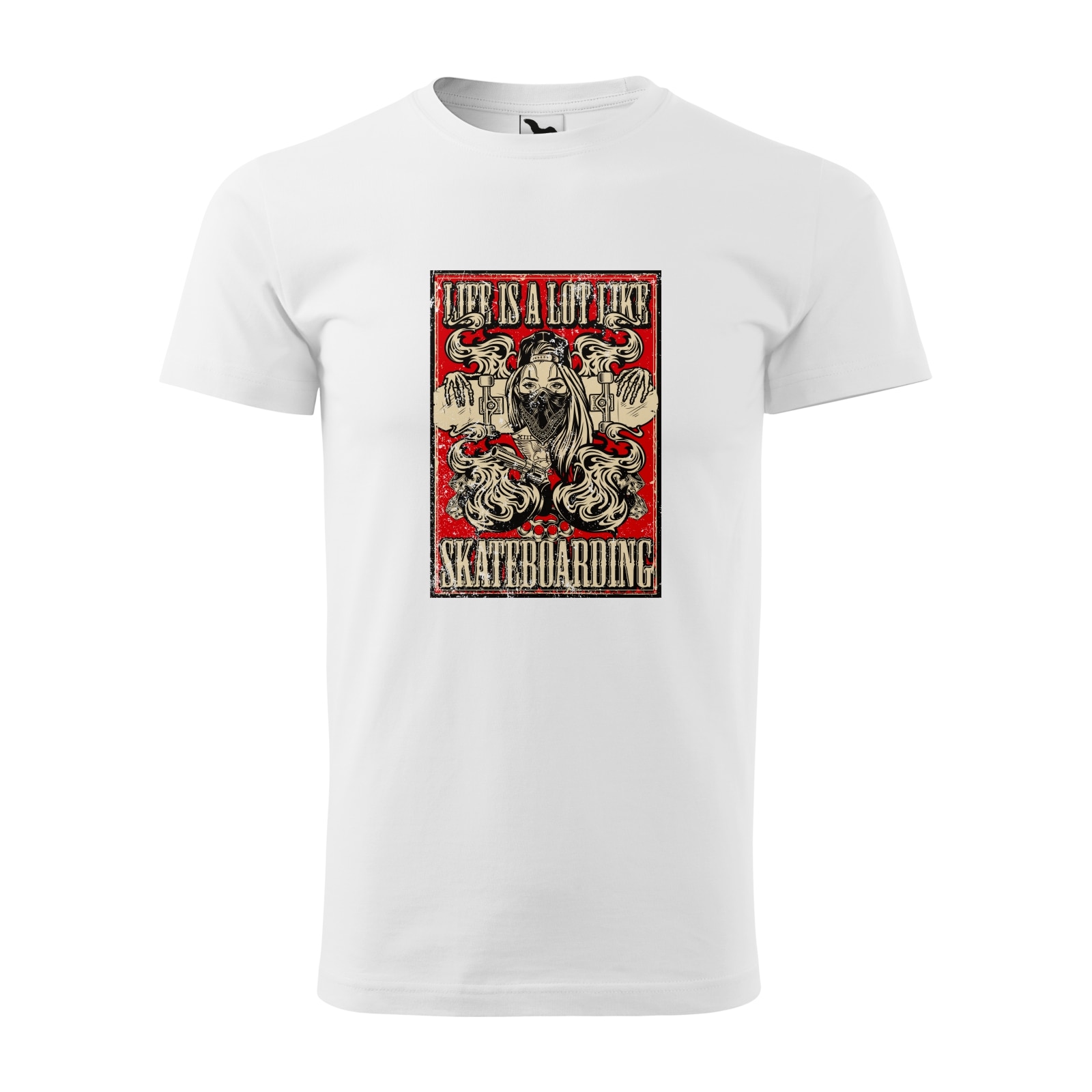 Tricou alb barbati, idee de cadou, pentru pasionatii de skateboard, Life is a Lot Like Skateboarding, marime L